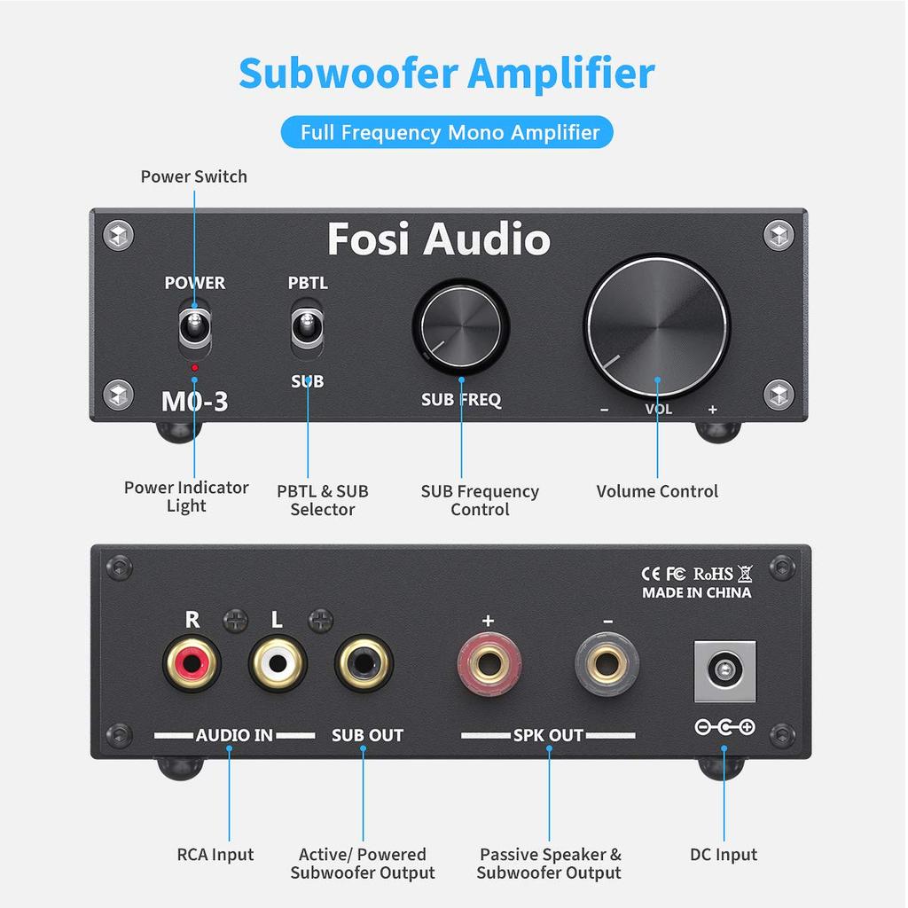 Fosi Audio M03 Усилитель сабвуфера 200 Вт TPA3255D2 Мини Стерео Усилитель мощности Аудио Маленький Цифровой Интегрированный Класс D Ресивер На Базе Пассивный Динамик