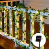 10m Solar Ivy String Lights LED Outdoor Fence Artificial Vine Christmas Garland Plant Lamp Maple Leaf Green Rattan Fairy String