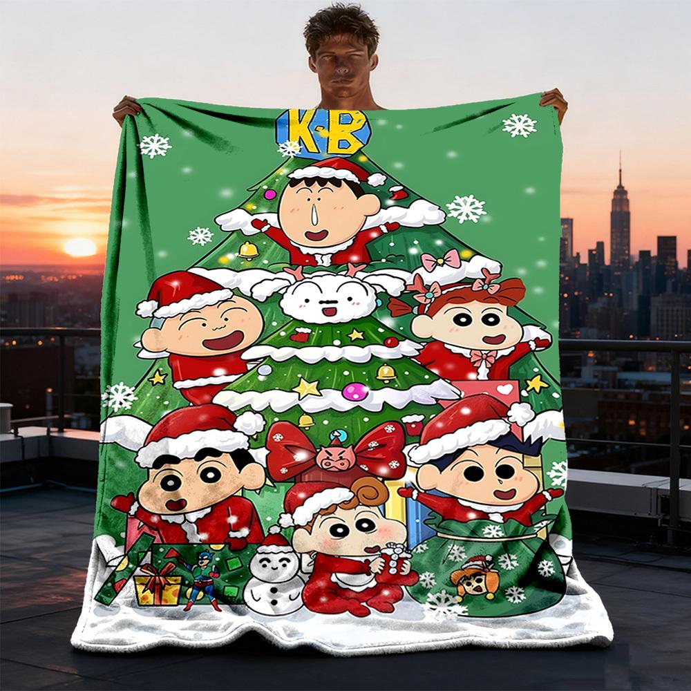 1pc Christmas, Crayon Outdoor Personalized Flannel Blanket, Soft, Lightweight Personalized Flannel Blanket, Digital Printing,