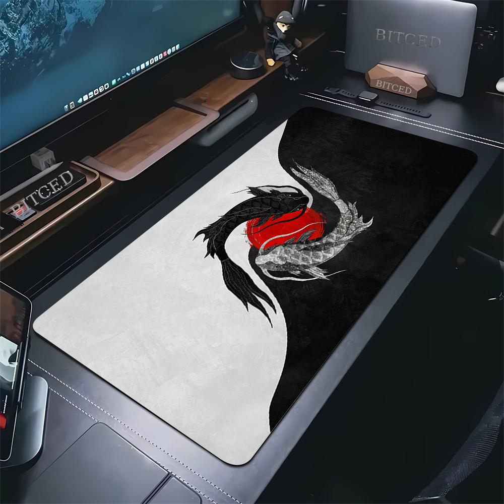 Mousepad Yin Yang Fish Koi Multisize Mouse Pad Japanese Style Gamer XXL Office Keyboard MouseMat Black White Carpets for Lap