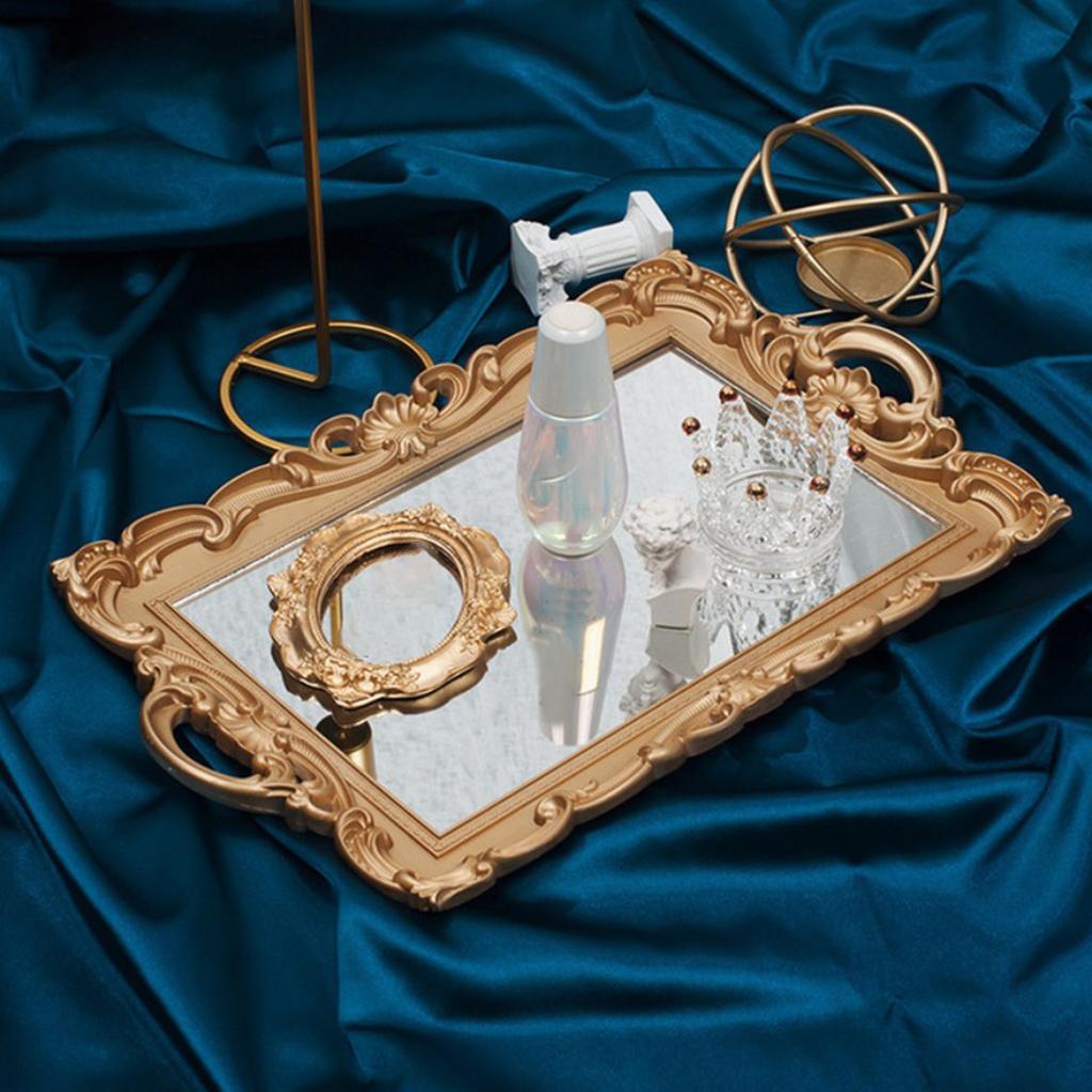 Nordic Retro Mirror Plate Декоративный поднос для свадебных украшений для дома Десертный зеркальный поднос Парфюмерия Туалетный столик Органайзеры для ванной комнаты