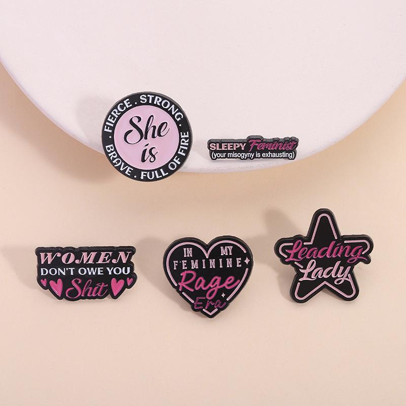 Love Theme Black Nickel Painted Enamel Pin Strong Women Empowerment Brooch Lapel Badge Jewelry Gift for Friends