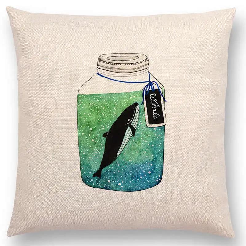 Newest Fashion Nordic Style Whale Cushion Cover Ocean Whales Home Pillow Case Linen Cotton Pillows Covers