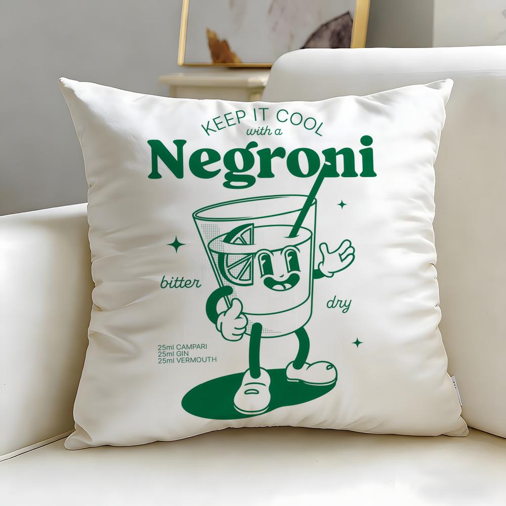 beverage theme Negroni Cocktail Cushion Cover Soft & Easy-Wash Pillow Case – Versatile for Couch, Bed, Travel and Office