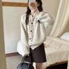 New Autumn and Winter Korean High-end Hand-stitched Round Neck Knitted Cardigan Design Sweater Jacket for Women