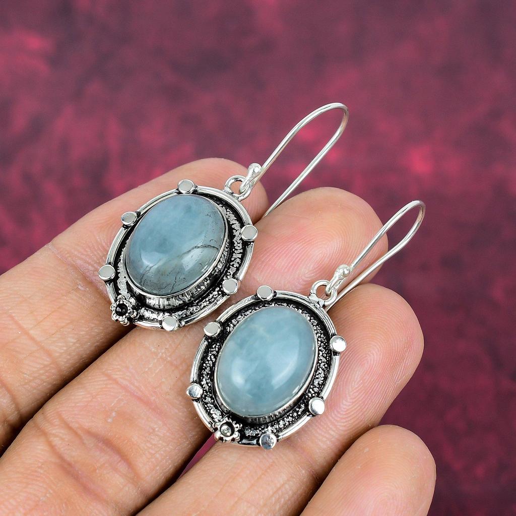 Серьги из чистого серебра 925 пробы с аквамарином, серьги с драгоценными камнями ручной работы, подарки жене, абсолютно новые серьги