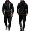 Mens Winter Warm Fleece-Lined Casual Hooded Tracksuit Set Long Sleeve Top Full-Length Pants