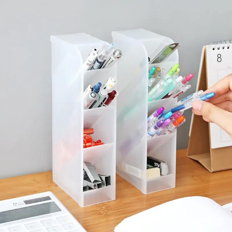 1pc White/Black Transparent Multifunctional Large Capacity Desktop Stationery Pencil Storage Box