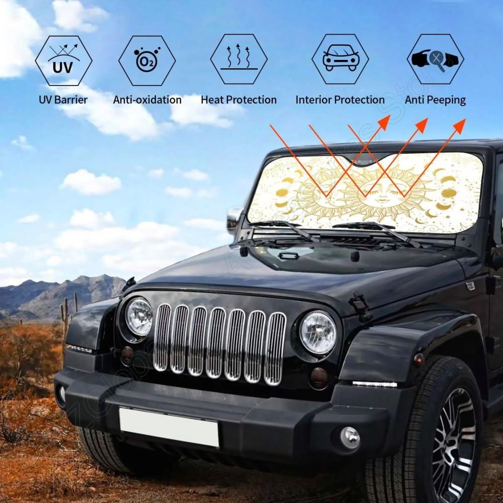 70x140cm Windshield Sun Shade Moon Tarot Car Front Window Sunshade Blocker UV Visor Retractable Automotive SunshadesWindshield Sunshades 1