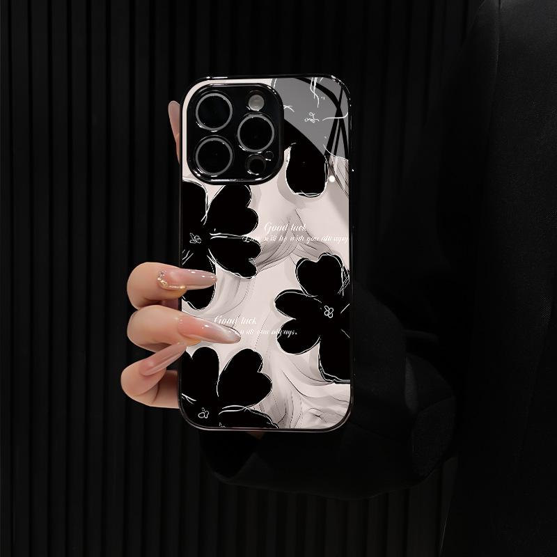 Черный цветок подходит для чехла на телефон Apple 17, Apple 15 Pro, высококачественного iPhone16, простой ретро-креатив