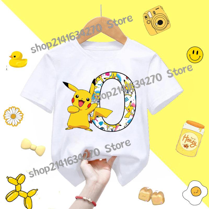 Short Sleeve Summer Tshirt Tops Cotton Tee for Pokemon Pikachu Anime AZ letters Printed Cute Clothing Children Casual Clothes
