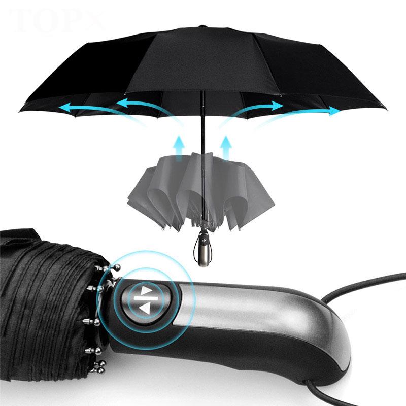 Wind Resistant Fully-Automatic Umbrella Rain Women For Men 3Folding