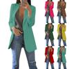 Women Solid Open Front Pockets Cardigan Formal Suit Long Sleeve Blouse Coat