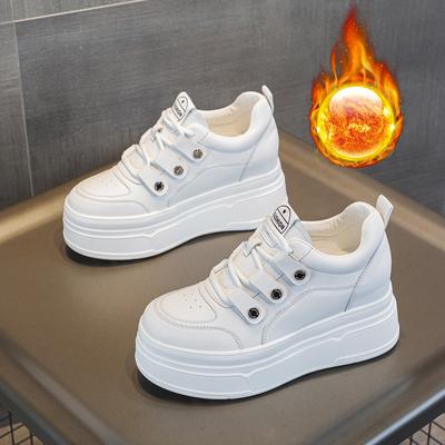 Осенне-зимняя женская обувь новая танкетка маффин толстая подошва внутренняя высота увеличение повседневная обувь маленькие белые туфли короткие ботинки бархат