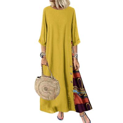 Женское летне-осеннее платье в стиле ретро с принтом, пэчворк, круглым вырезом, сочетанием цветов, три