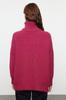 Women's Elegance Style Sweater Fuchsia Soft Textured High Collar Knitwear Sweater