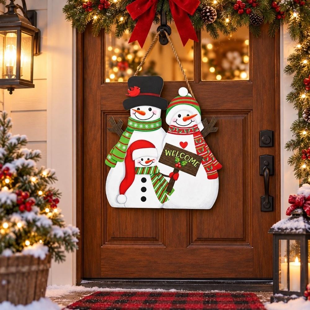 Rustic Style Christmas Hanging Ornaments 2D Flat Design Snowman Door Decoration Home Wall