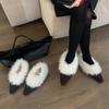 2025 теплые хлопковые туфли французский толстый каблук ретро черные маленькие кожаные туфли корейская версия квадратный носок плюшевые туфли одинарные туфли женские