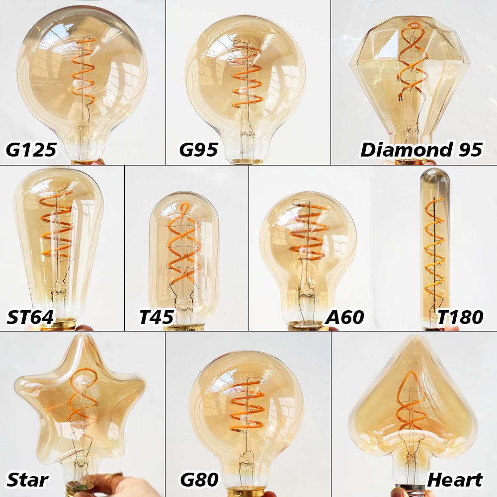 Ретро Эдисон E27 светодиодная лампочка 220 В Алмаз ST64 винтажная стеклянная лампа для домашнего декора освещение мягкая спиральная светодиодная лампа 4 Вт ретро Эдисон лампа