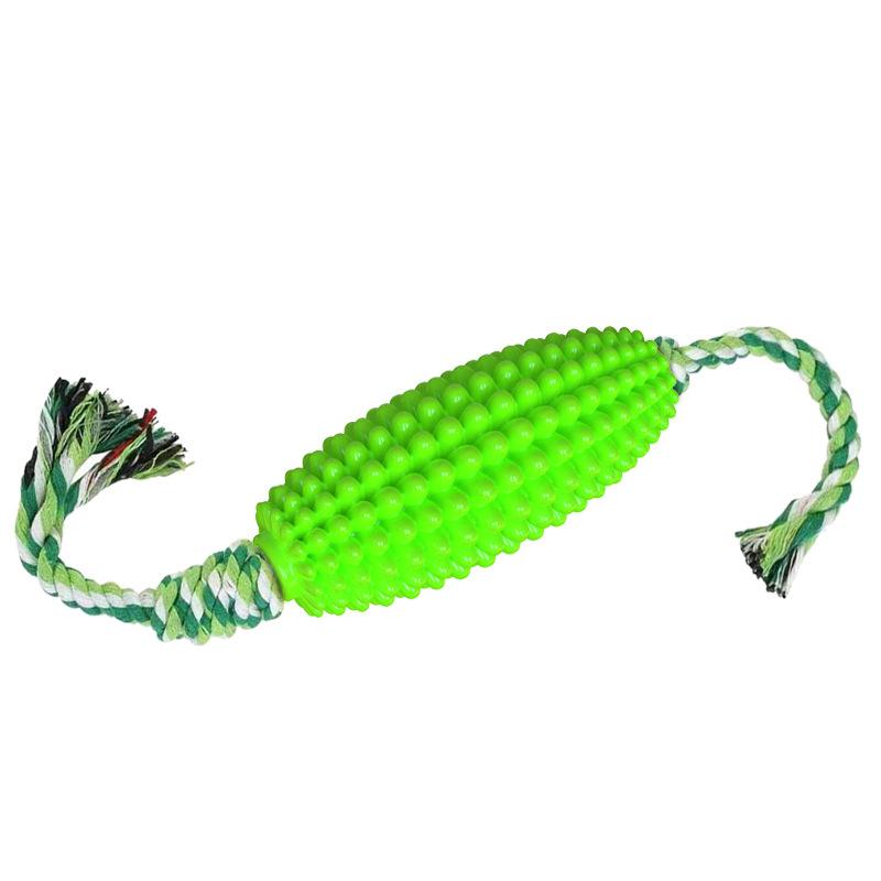 Corn shaped dog chew toy with rope