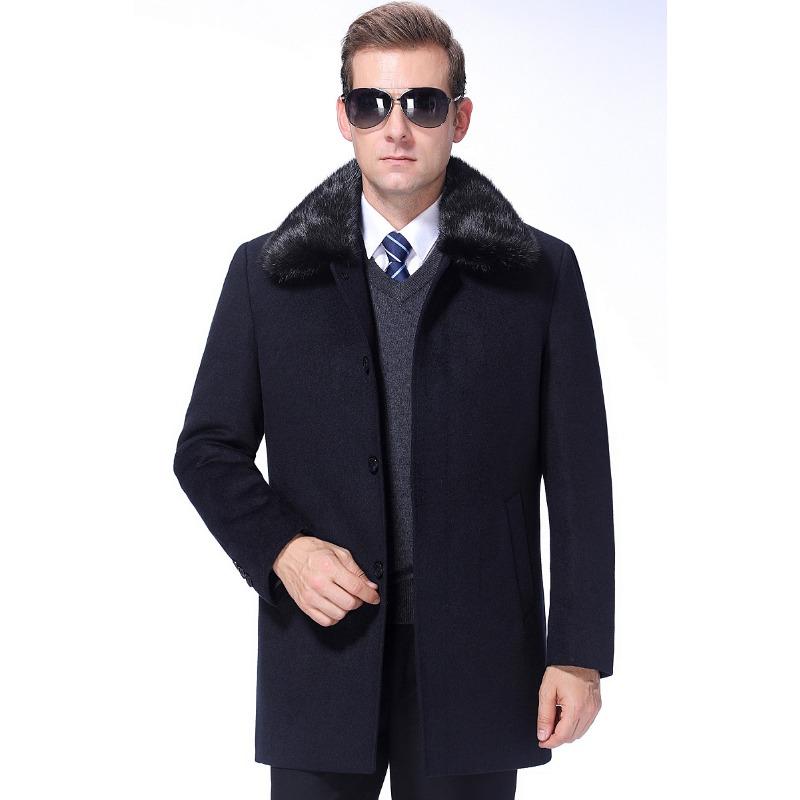 Съемное пуховое пальто с воротником из норки и кролика для мужчин среднего и пожилого возраста с лацканами, шерстяное пальто