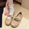 Поздний вечерний ветер плоская подошва одиночные туфли женские новинка 2025 года весна простые туфли Мэри Джейн маленькие кожаные туфли с бантом Doudou доска для обуви