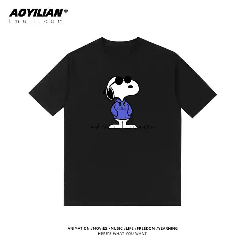 Snoopy Tshirt Charlie Brown coshort sleeve anime cartoon men and women 100 cotton loose street fashion brand short sleeve