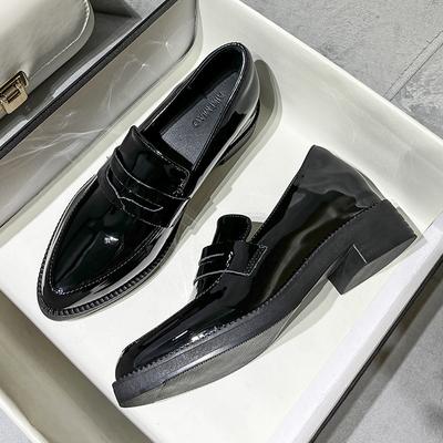 Модные туфли из лакированной кожи с острым носком, женские британские туфли-оксфорды на толстом каблуке, женские туфли-лоферы для офиса, увеличивающие рост, большой размер 42