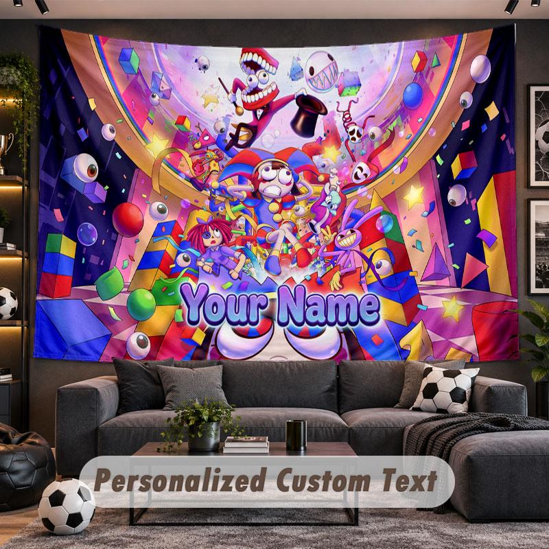 Wall Hanging Tapestry Custom NameThe Amazing Digital Circus Pattern Personalized Printed Fabric Wall Decor