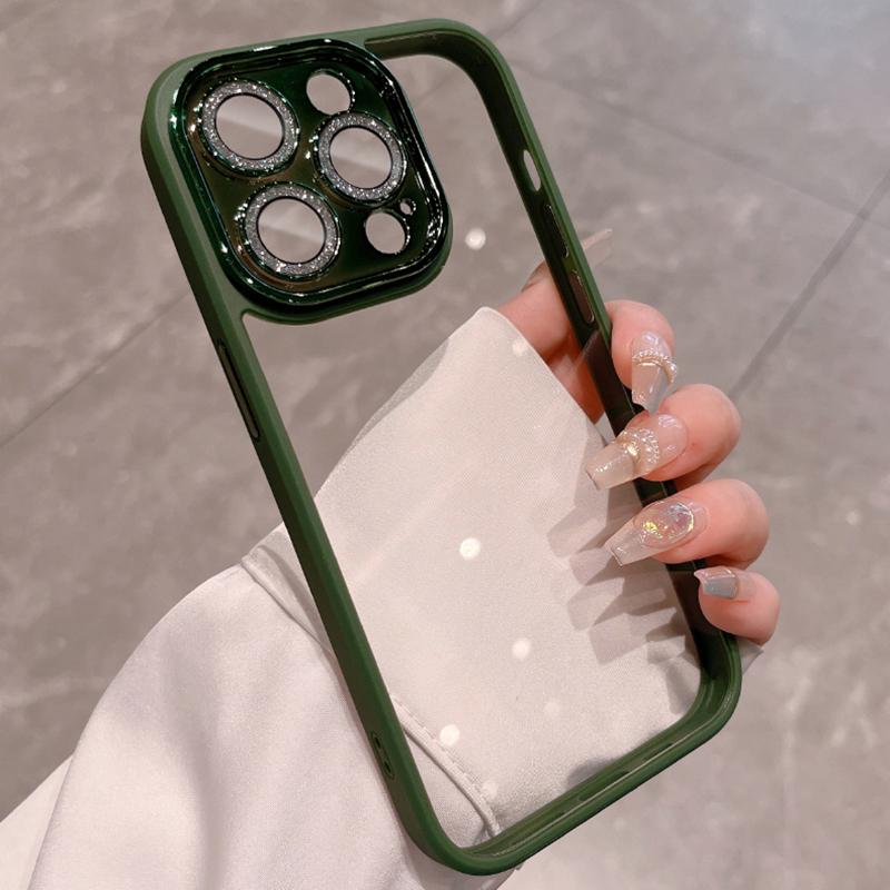 Роскошный прозрачный жесткий чехол с блестками и бриллиантами для iPhone 15 14 Pro Max 13 12 11, защитная крышка для объектива камеры