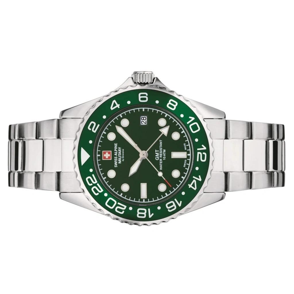 Swiss Alpine Military Часы мужские Master Diver GMT из нержавеющей стали с зеленым циферблатом, кварцевые 7052.1134 100М