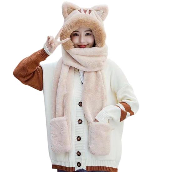 Женский термошарф, стильная защита ушей, супер мягкая пушистая плюшевая шапка, перчатки, уличная одежда