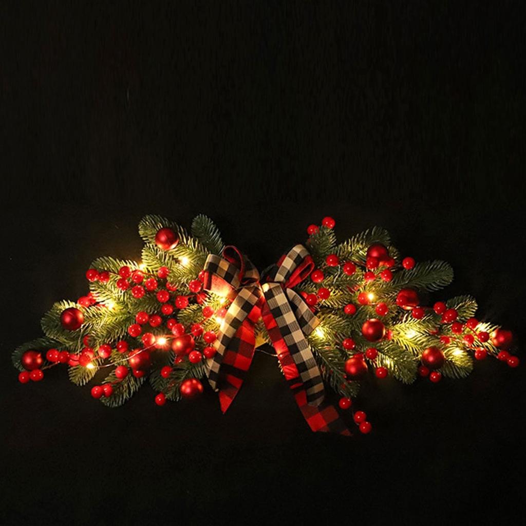 Красный фруктовый узел в клетку Рождественское украшение на дверь с лампочками Рождественское украшение для дома Подвеска