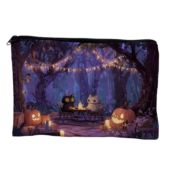 Reusable Storage Bag Bag,with Smooth Zipper, Thickened Polyester Large Capacity Cosmetic Halloween Witch Pumpkin Pattern Printed Pouch High-definition