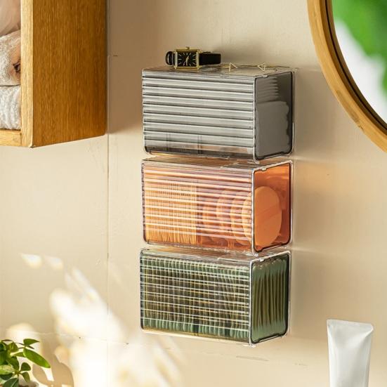 Ящик для хранения, прозрачный пластиковый настенный ящик для хранения, компактный тампон, органайзер для макияжа для домашней ванной комнаты