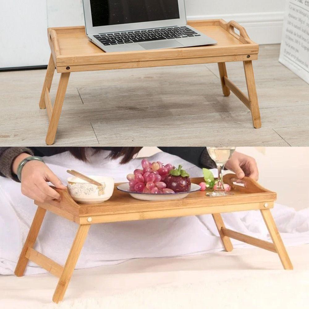 Folding Table Bamboo Bed Desk New Breakfast Dessert Tray  Bedroom