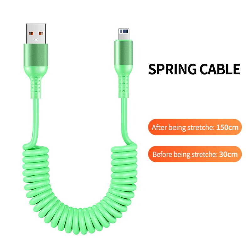 1.5M Coiled USB-C Type C 5A Fast Charging Data Cable 90 Right Angle Retractable Pure Copper Mobile Phone Cord for