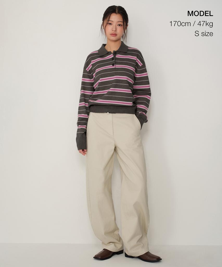 MUSINSA STANDARD WOMAN Multi-Stripe Collared Knit [Pink]