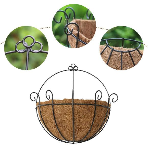 210323YF17-10040-1606030611 2Pcs Metal Wall Hanging Planter Basket with Coco Liner Half Round Wire Plant Holder Flower Pots Hanger for Indoor Outdoor