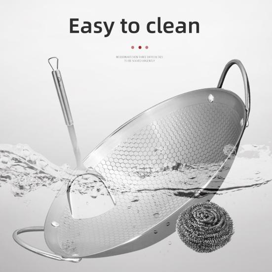 Stainless Steel Honeycomb Skillet Thickened Alcohol Stove Pot for Stir-Fry Deep Frying Non-Stick Surface Wok with Dual Handles
