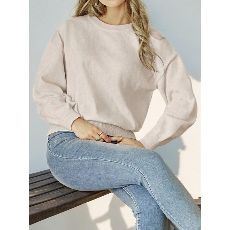 Осенне-зимний женский однотонный свитер с круглым вырезом и длинными рукавами