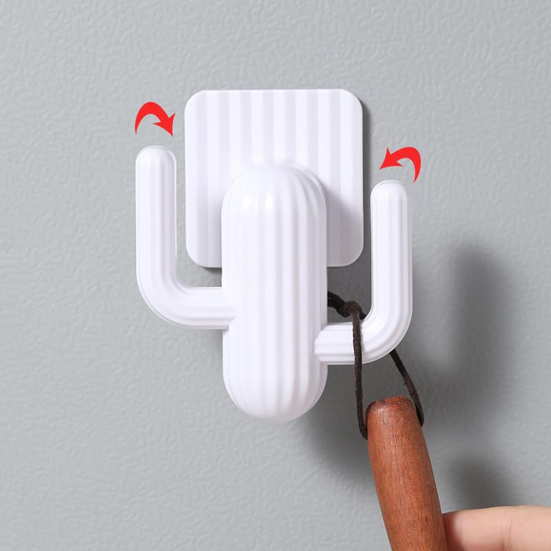 White Plastic Cactus Double Hooks For Door Wall Mounting Modern Tools Decor