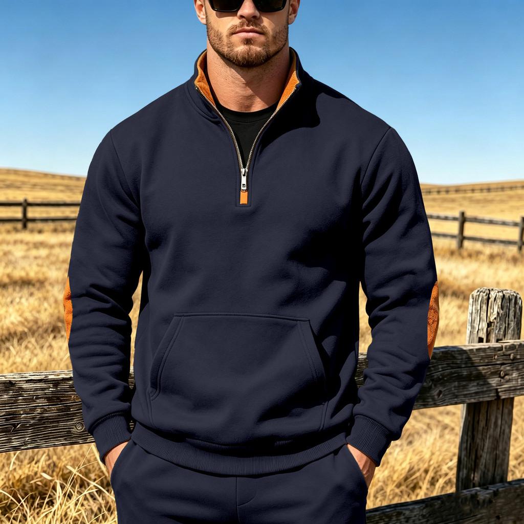 Autumn Winter Mens Fashion Casual Hoodie With Colorblock Patches And Zipper For Streetwear Style