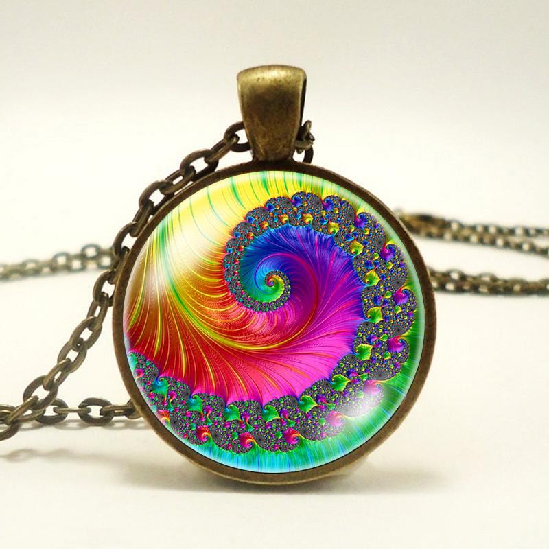 Ожерелье со спиралью Фибоначчи и фрактальной сакральной геометрией, ювелирные изделия со спиралью Фибоначчи и фрактальной сакральной геометрией, кулон со спиралью Фибоначчи и фракталом