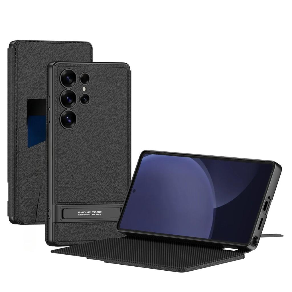 Kickstand Wallet with Card Holder Electroplated PU Leather Full Coverage Phone Case For Samsung Galaxy S25 Ultra Flip Cover