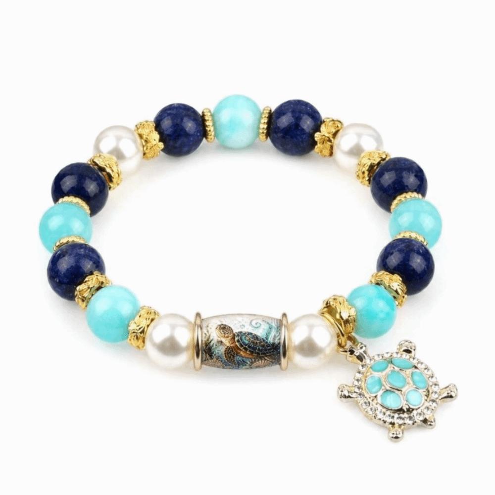 Crystal Sea Turtle Bracelet Pendant Floral Print Beaded Jewelry For Women Men