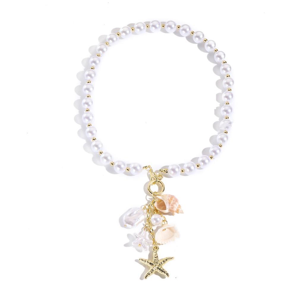 Handmade Sea Star Pendant Necklace Imitation Pearl Bohemian Shell Beads Necklace  Couple Gift