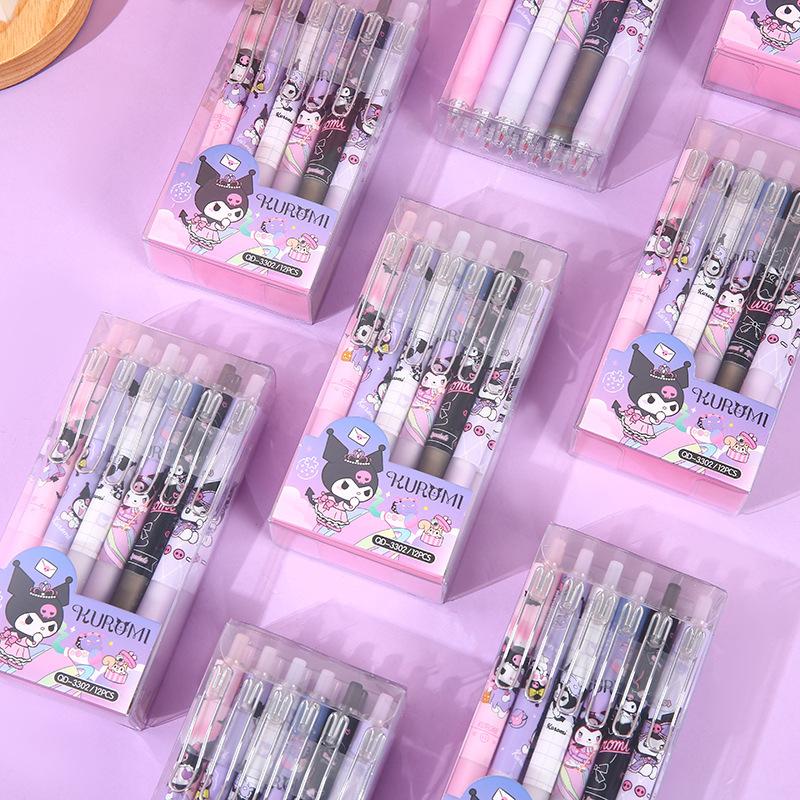 12 шт. 0,5 мм Sanrio Kuromi Эльф Коробка Нажимная Ручка Высоко-Красивая Нейтральная Ручка ST Головка Ручка для Подписи Черная Гладкая Сезон Возвращения в Школу
