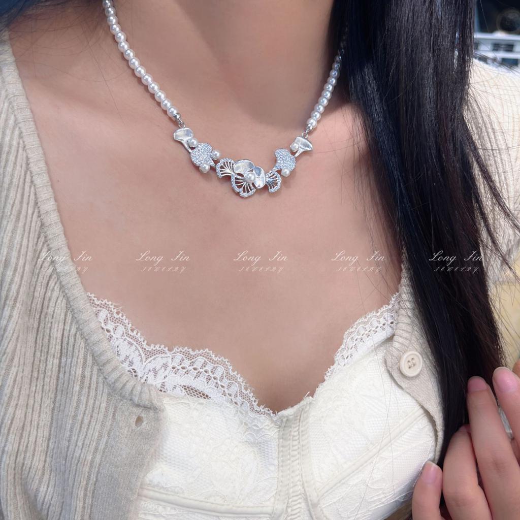 Крутое Бархатное Ожерелье с Гинкго Билоба Браслет с Жемчугом и Микро-Инкрустацией из Циркона Премиальный Набор Легкой Роскоши