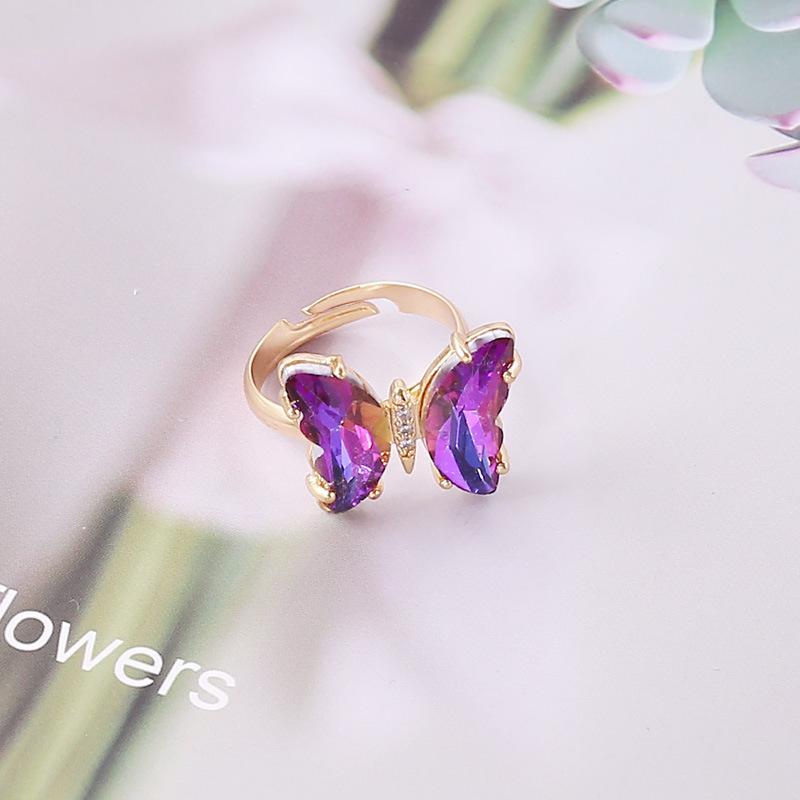 New European American Gradient Butterfly Ring Female Ins Fashion Trend Elegant Temperament Hand Ornaments For Ladies
